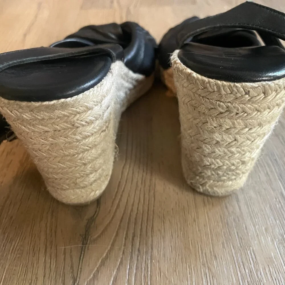 jutelia Women's Made in Spain Black Leather Espadrille Sandal Shoes 8
